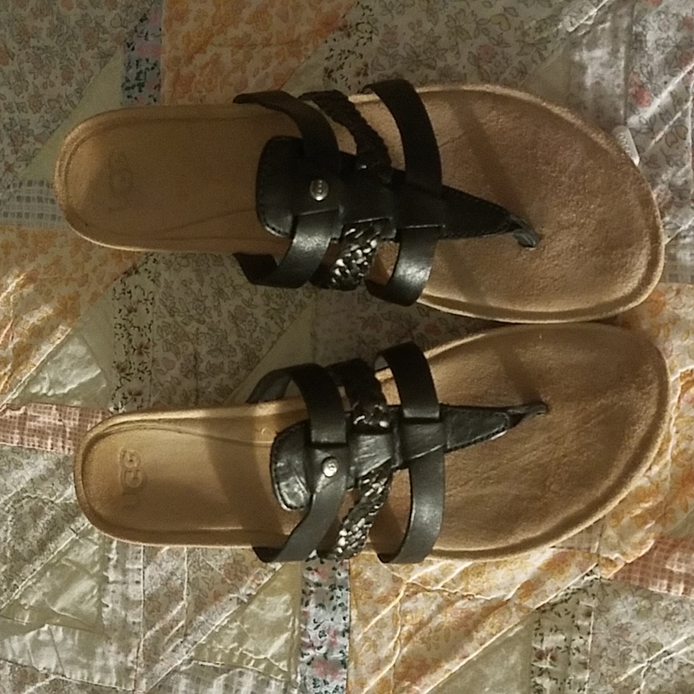 UGG wedge heels sandels size 8 black leather
